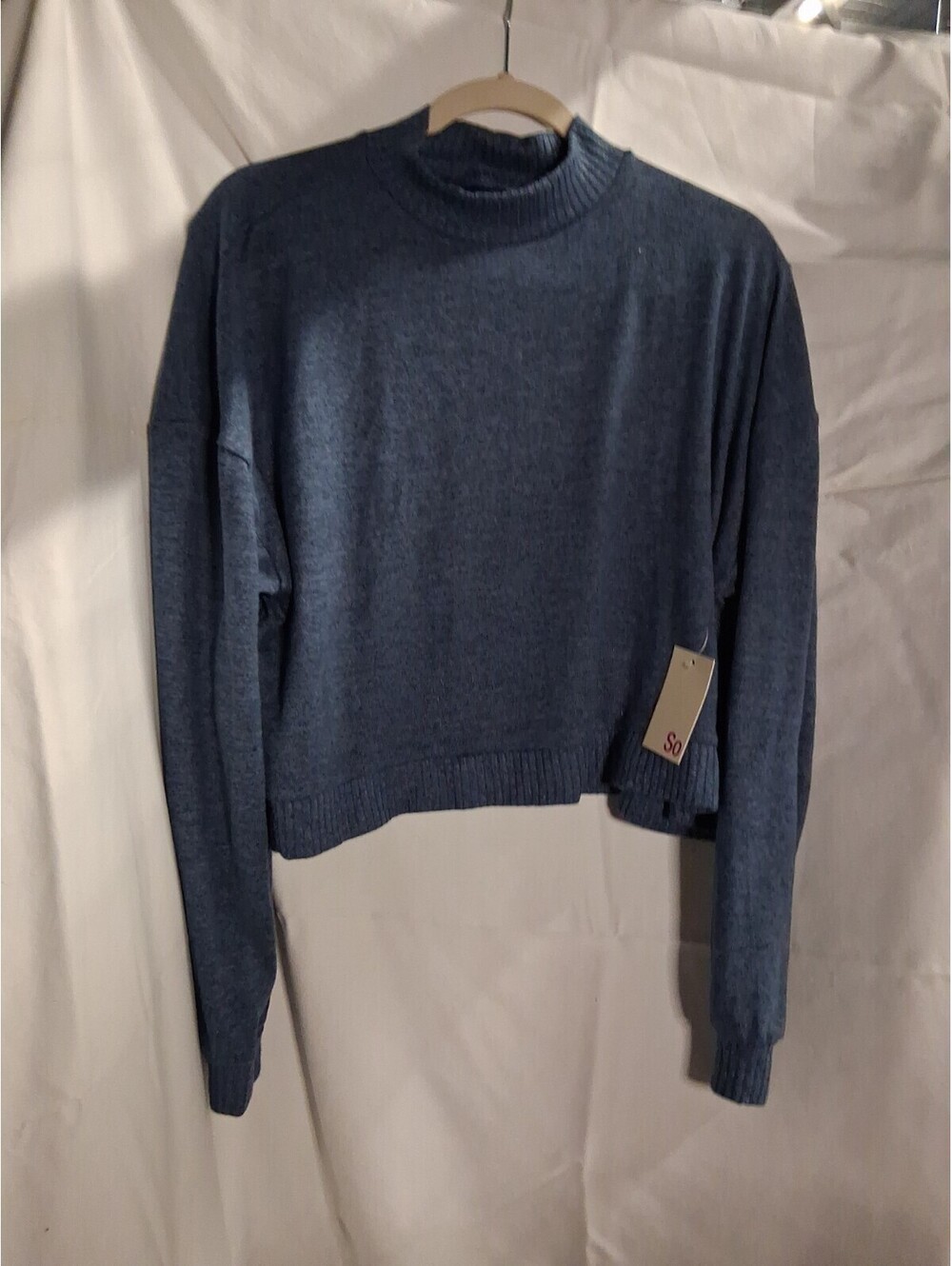 SO Womens Sweater Cropped Mock Neck Blue Soft Size Large NWT N2